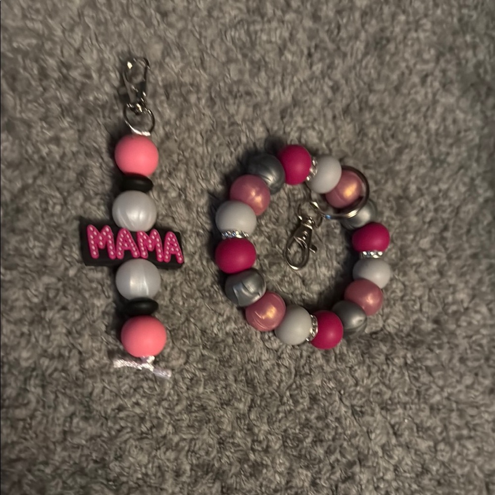 Pink and Gray Mama Keychain Set
